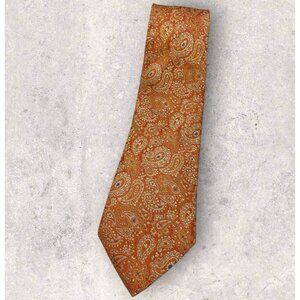 FRANCO BASSI Silk Tie ITALY XL Orange Gold Paisley W:3.7" EUC